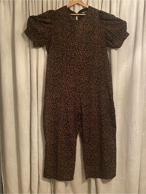 Fashion Union Black Jumpsuit with Orange Speckle Print